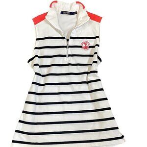 Ralph Lauren Polo Golf Wm M Sleeveless 1/4 Zip Striped Pebble Beach Logo 261E